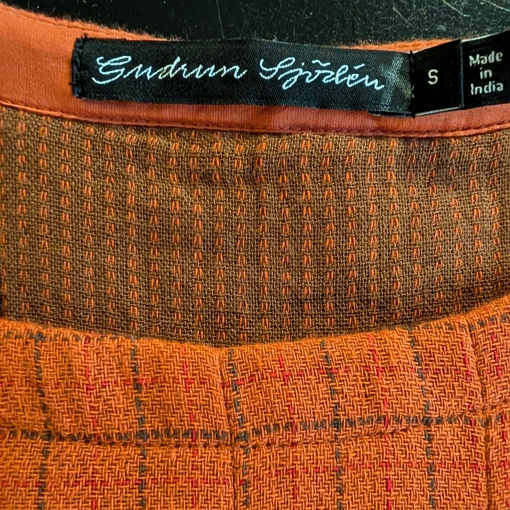 Gudrun Shoden 100% Organic Cotton Orange Plaid Dress With Pockets Sz S - Picture 9 of 12